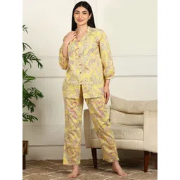 ETC Women Floral Printed Shirt & Pyjamas Night Suit Set-picture-34