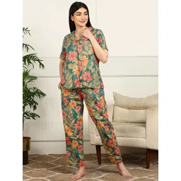 ETC Women Floral Printed Shirt Collar Night Suit-S-picture-40