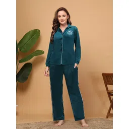 ETC Women Minion Embroidered Velvet Pyjama Set-picture-15