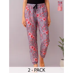 ETC Women Pack Of 2 Floral Printed Mid-Rise Lounge Pants-picture-19