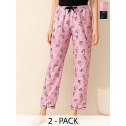 ETC Women Pack Of 2 Printed High-Rise Straight Lounge Pants-picture-28