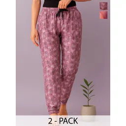 ETC Women Pack Of 2 Printed Mid-Rise Lounge Pants-picture-26