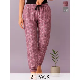 ETC Women Pack Of 2 Printed Mid-Rise Lounge Pants-picture-34
