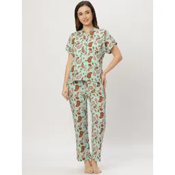 ETC Women Printed Mandarin Collar Night suit-picture-38