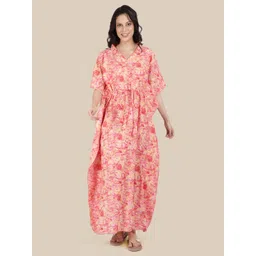 ETC Womne Floral Printed V-Neck Pure Cotton Maxi Kaftan Nightdress-picture-13