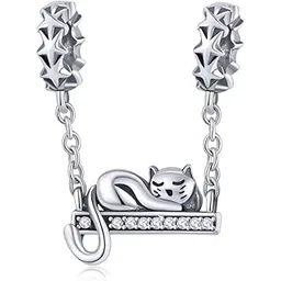 eternalll jewellery 925 Sterling Silver Charms Love Animal Charm Beads for Pandora Unicorn Charms Bracelets Spaced Beads Bracelets for Women Charm Bracelets (Lovely Cat Charms), Sterling Silver, Cubic Zirconia-picture-16