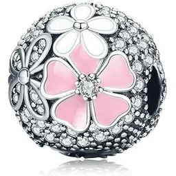 eternalll jewellery - spacer beads (Pink Cherry Blossom Charms) - Pink Cherry Blossom CZ Clip 925 Sterling Silver Bead Love Heart Charm Clip Charm Lock Stopper Charm Spacer Charm for Pandora Charms Bracelet (Pink Cherry Blossom Charms)-picture-23