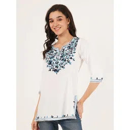 Ethic Glance Ethnic Motifs Embroidered V-Neck Pure Cotton Kurti-picture-17