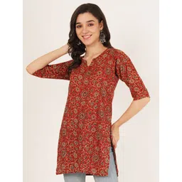 Ethic Glance Ethnic Motifs Printed V-Neck Pure Cotton Khadi Kurti-picture-30