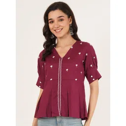 Ethic Glance Women Embroidered Pure Cotton Peplum Top-picture-10