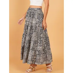 Ethic Glance Women Ethnic Motifs Printed Tiered Maxi Skirt-picture-34