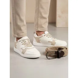 Ethik Men Colourblocked PU Sneakers With Beige Braided Belt-picture-30