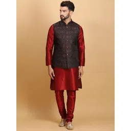 Ethluxis Men Ethnic Motifs Regular Dupion Silk Kurta with Churidar-picture-36