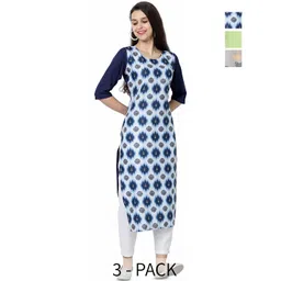Ethnic basket Women Pack of 3 Geometric Printed Daily Straight Kurtas-picture-11