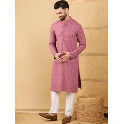 Ethnic Bay Men Embroidered Mandarin Collar Long Sleeves Chikankari Kurta-picture-30