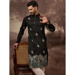 Ethnic Bay Men Ethnic Motifs Embroidered Regular Thread Work Kurta with Pyjamas-picture-32