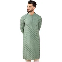 ethnic bay Men's Solid Embroidered Long Straight Kurta | Men's Kurta | Embroidered Chikankari Kurta for Men | Straight Fit Kurta for Men-picture-11