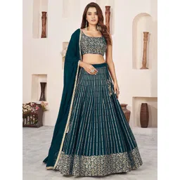 ETHNIC PLUS Embellished Sequinned Semi-Stitched Lehenga & Unstitched Blouse With Dupatta-picture-34
