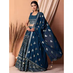 ETHNIC PLUS Embroidered Sequinned Semi-Stitched Georgette Lehenga & Blouse With Dupatta-picture-23