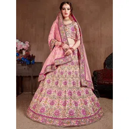 ETHNIC PLUS Embroidered Sequinned Semi-Stitched Lehenga & Unstitched Blouse With Dupatta-picture-17
