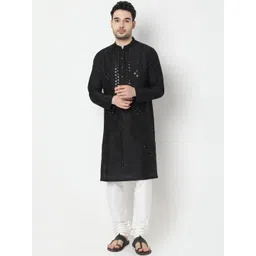 Ethnicity Floral Embroidered Thread Work Sequined Mandarin Collar Straight Kurta-picture-12