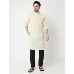 Ethnicity Geometric Embroidered Mandarin Collar Mirror Work Straight Kurta image 1