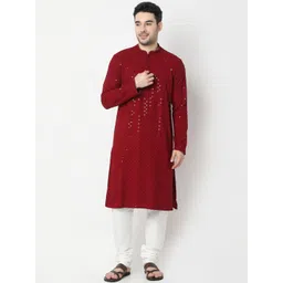 Ethnicity Geometric Embroidered Sequinned Mandarin Collar Straight Kurta with Churidar-picture-14