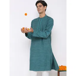 Ethnicity Men Blue Woven Design Thread Work Straight Kurta-picture-11