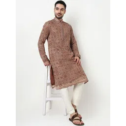 Ethnicity Men Geometric Embroidered Silk Kurta with Pyjamas-picture-18