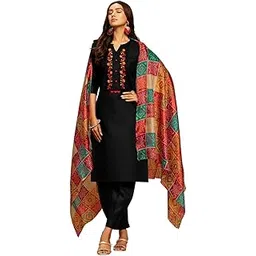 ethnicjunction Women's Embroidered Mirror Work Cotton Straight Salwar Kurta Dupatta Set-picture-50
