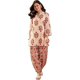 ethnicjunction Women's Linen Floral Print Summer Wear Straight Short Kurti with Afghani Pant Set | Kurta Pant Set | Office wear Kurta Set | Vacation wear Kurta Set-picture-45