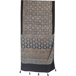 ethnics of kutch Women Ajrakh Modal Silk Natural Dye Hand Block Print Stole With Tassels - 2 Mtr Length-picture-25