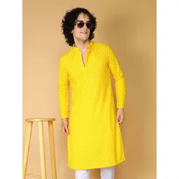 ETHNICSUTRA Embroidered Mandarin Collar Chikankari Cotton Straight Kurta-picture-35