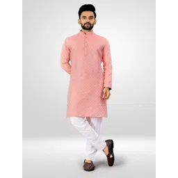 ETHNICSUTRA Men Woven Design Mandarin Collar Kurta-picture-16