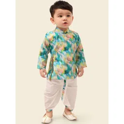 Ethniks Neu-Ron Boys Printed Angrakha Chanderi Cotton Kurta with Dhoti Pants-picture-33