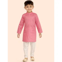 Ethniks Neu-Ron Boys Woven Design Band Collar Cotton Silk Straight Kurta With Pyjamas-picture-33