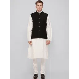 Ethnix by Raymond Men Mandarin Collar Neck Woven Nehru Jackets-picture-20