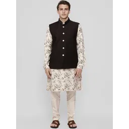 Ethnix by Raymond Men Mandarin Collar Neck Woven Nehru Jackets-picture-35