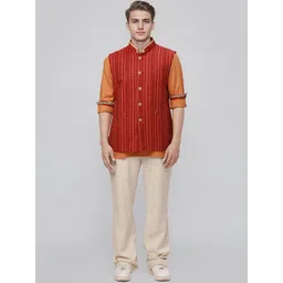 Ethnix by Raymond Men Printed Pure Cotton Mandarin Collar Neck Woven Nehru Jackets-picture-14