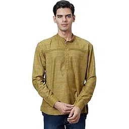 ethnix by raymond Men Regular Fit Solid Pattern Solid Pure Cotton Full Sleeve Folded Collar Short Kurta-picture-40
