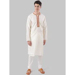 Ethnix by Raymond Men White Yoke Design A-Line Kurta-picture-24
