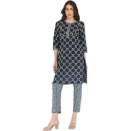 EthnoGlam’s Dark Blue Rayon Top & Bottom Set: Ethnic Motif Print, Lace Work Sleeves, Regular Fit || Coord Set for Women and Teenage Girls (K31-M1)-picture-27
