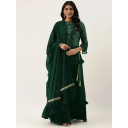 Ethnovog Green Embellished Made to Measure Lehenga  Blouse with Dupatta-picture-17