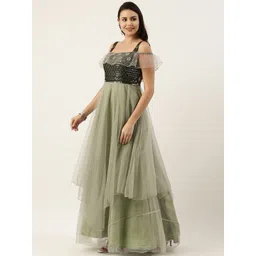 Ethnovog Green Embellished Net Layered Net Maxi Dress-picture-17