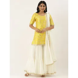 Ethnovog Ready To Wear Off White N Yellow Jacquard Tiered Sharara Set-picture-31
