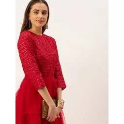 Ethnovog Red Embellished Net Maxi Dress-picture-11