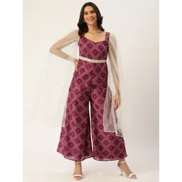 Ethnovog Red  White Ethnic Motifs Print Basic Jumpsuit-picture-29