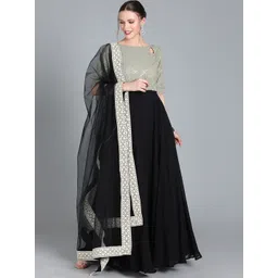 Ethnovog Women BlackSea Green Made to Measure Kurta with ChuridarDupatta-picture-40