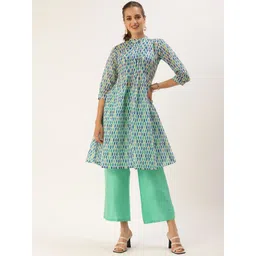 Ethnovog Women Blue Ethnic Motifs Printed Kurta with Palazzos-picture-12