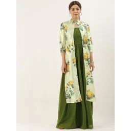 Ethnovog Women Green Printed Fit and Flare Dress-picture-10